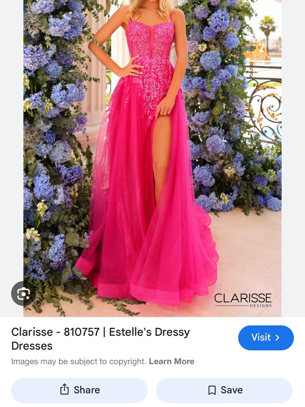 Clarisse Hot Pink Strapless Embellished Gown with High Slit 810757
